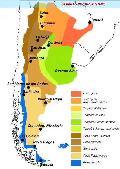 Les zones climatiques de l'Argentine