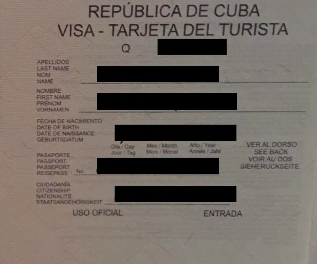 Carte de tourisme Cuba