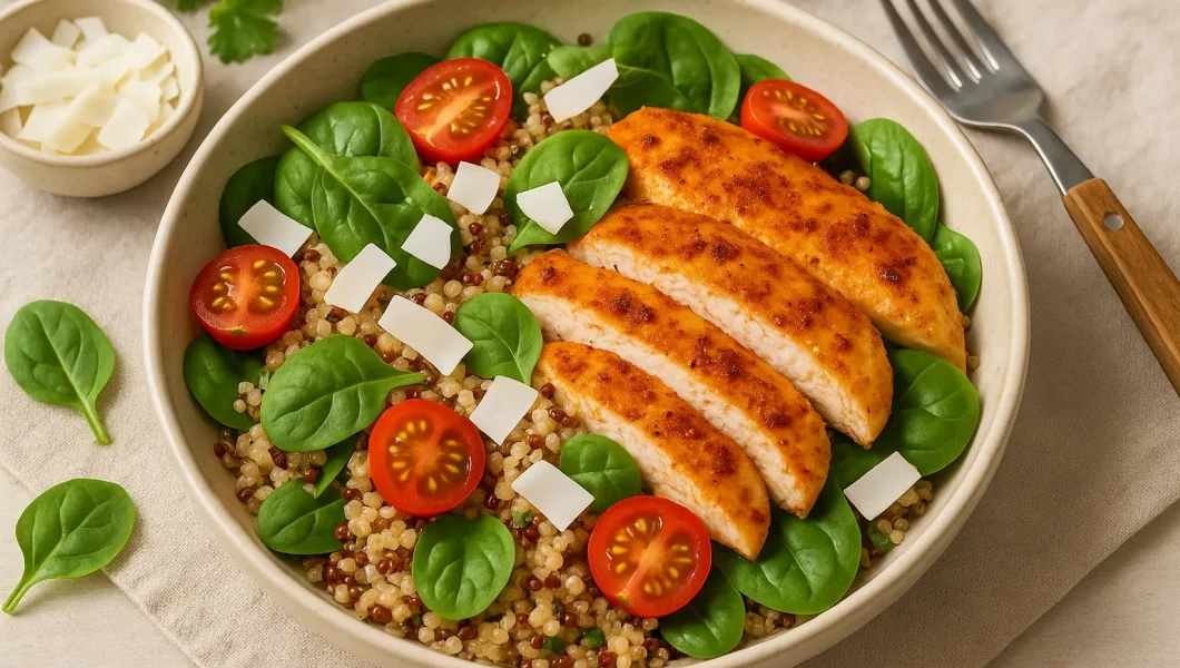Salade quinoa poulet paprika coco